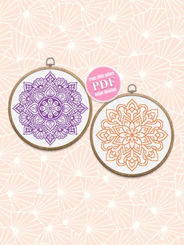 Mandala set cross stitch pattern download PDF Monochrome mandala cross stitch chart, Awesome pattern digital PDF, Mandala flower stitch #S25 $7.00