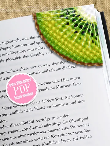 Corner bookmark kiwi fruit cross stitch pattern PDF download Kiwi cross stitch chart, Tropical fruit bookmark corner digital PDF, Vegetable food #B241 $4.50