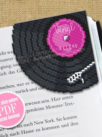 Corner bookmark cross stitch pattern PDF download Vinyl record cross stitch chart, Music bookmark pattern digital PDF, Retro vintage #B348 $4.10