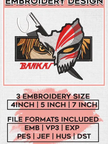 Ichigo Bankai Embroidery Design, Bleach Anime Embroidery Files, Anime Machine Embroidery Digital Download EMB_ANIME_220 $6.99