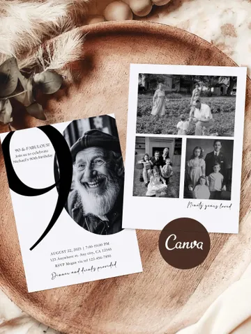 90th Birthday Party Invitation Card, Look Who's 90, Editable 90th Birthday Card Template, Printable Minimalist Birthday Photo Card Canva $7.00