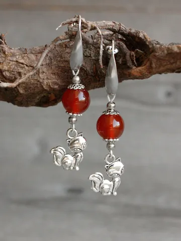 Woodland dangle fox earrings Scandinavian fall orange carnelian earrings Forest girl mori kei jewelry July birthstone jewelry gift her $23.50