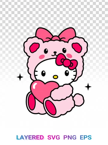 ❤️ Valentine’s Hello Kitty Bear Costume SVG PNG Cricut