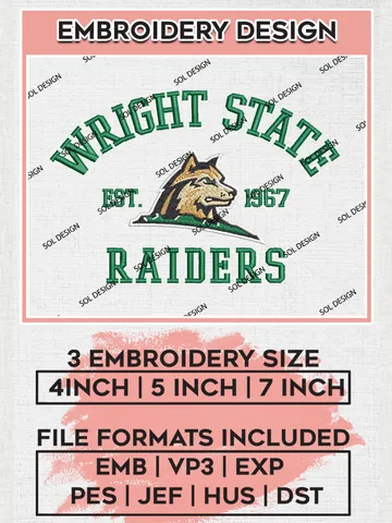 Wright State Raiders Est 1967 Embroidery Designs, NCAA Wright State Raiders Team Embroidery, NCAA Team Logo, 3 sizes, Machine embroidery Files, Digital Download $6.99