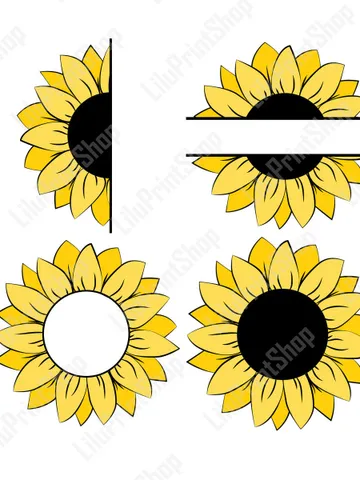 Split Sunflower Svg for Name frame, Sunflower Png Monogram of Half Sunflower cut file, bundle Clipart digital instant download $3.57