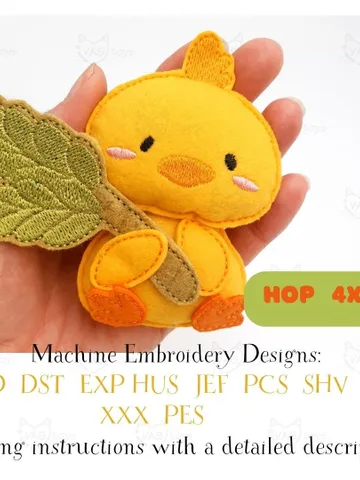 ITH Little Chick with Wheat Embroidery Design, Felt Stuffed Birdie Toy Pattern, Farm Decor 4x4 Hoop Digital File $7.00