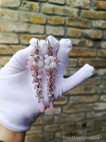 Bridal Cluster Earrings in Blush and White Tones $54.00