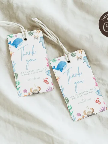 Under the Sea Printable Favor Tags, Ocean Animals Favour Tags, Thank You Tags, Gift Tags, Oneder the Sea Favor Tags, 1st Birthday Boy I107 $5.50