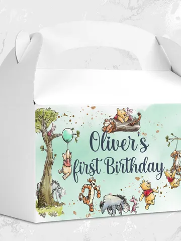 Editable Gable Box Label Hundred Acre Wood First Birthday party gable box label; Winnie the Pooh Party; Classic Pooh Party Birthday ; wp5 $10.45
