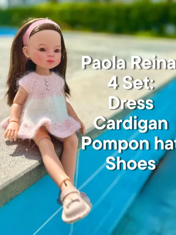 Paola Reina Doll 4 ITEMS Set: Exclusive Handmade Outfit - Dress, Cardigan, Pompon Hat, Leather Shoes $67.27