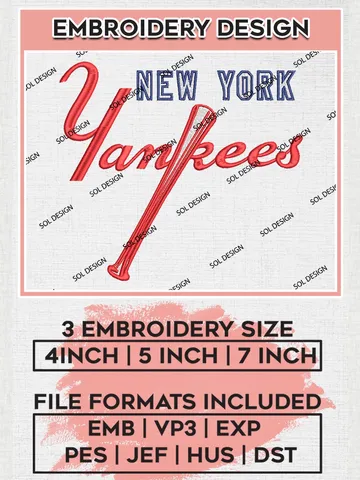 New York Yankees Logo Embroidery Designs, MLB New York Yankees Embroidery Design, MLB Embroidery Design Files, MLB Logo, 3 sizes, Machine embroidery Files, Digital Download $6.99
