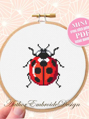 Small ladybug cross stitch pattern PDF instant download Beginner cross stitch chart, Ladybird pattern digital PDF, Insect cross stitch #K43 $2.90