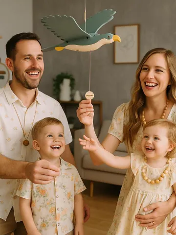 Handmade Wooden Falcon Mobile – Flying Bird Toy for Children, Natural Wood Animal Decor, Nursery Hanging Gift, Falcon Room Decoration