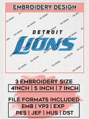 Detroit Lions Wordmark Embroidery Design Files, NFL Lions, NFL Embroidery Designs, NFL Detroit Lions Machine Embroidery Design, Digital Download $6.99