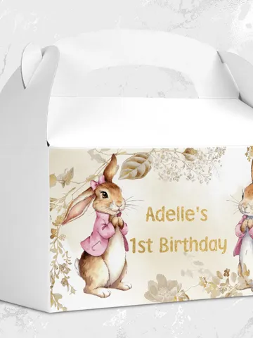 Editable and Printable Gable box Label template 1st Baby Birthday party in Peter Rabbit style instant download and unlimited access pr777 $10.45