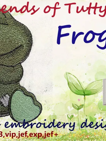 Frog Tatty Teddy Friend 2 Sizes  Embroidery Design $8.00