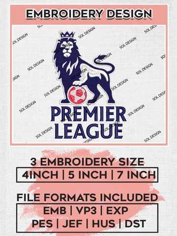 Premier League Logo Machine Embroidery Designs, Premier League Embroidery, EPL Embroidery Designs, EPL Premier League Logo Embroidery Designs $6.99