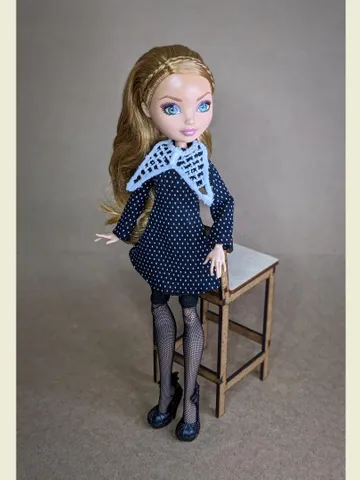 Handmade polka dot black dress for 10.5-inch female dolls (MH, EAH) $26.00
