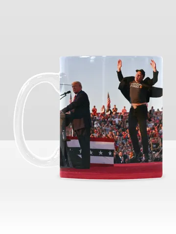 Elon Musk Jumping Trump Meme Dark MAGA Mug $24.00