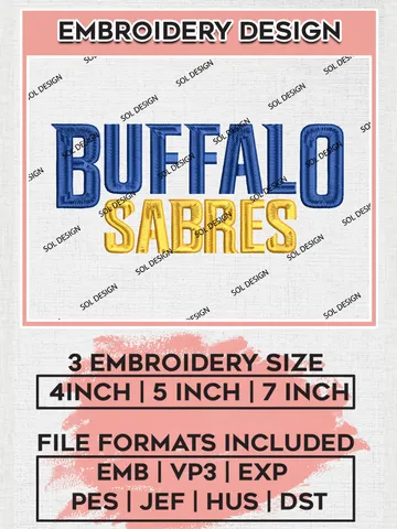 Buffalo Sabres Hockey Team Wordmark Logo Embroidery Design, NHL Buffalo Sabres Logo Embroidery Files, Hockey Team Machine Embroidery, Machine Embroidery Design $6.99