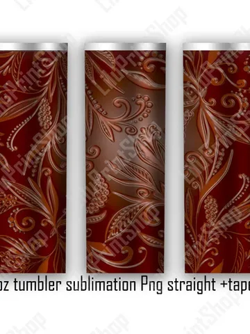 Tooled leather Tumbler sublimation design. Floral tumbler sublimation wrap PNG for 20oz skinny straight & tapered Instant download $3.47
