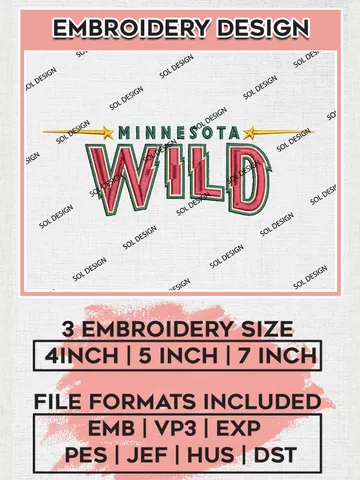 NHL Minnesota Wild Wordmark Logo Embroidery Files, NHL Minnesota Wild Machine Embroidery Designs, NHL Embroidery Designs, NHL Machine Embroidery Designs, Digital Download $6.99