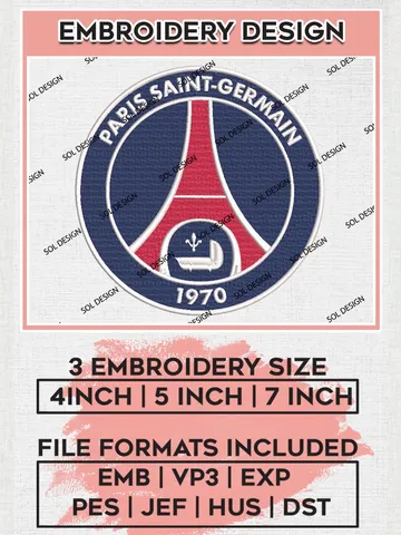 Paris Saint-Germain Embroidery Design Files, Ligue 1 Embroidery files, Ligue 1 PSG Teams, Football, Digital Download $6.99