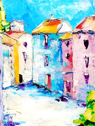Italian Houses Oil Painting Cinque Terre Cityscape Original Art Italy Wall Art Decor Travel Gifts 8 x 8 by ArtProkopaloSv $160.00