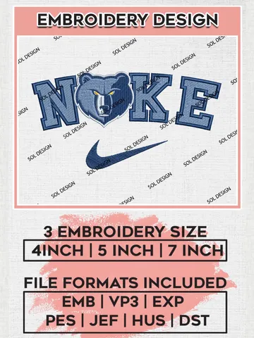 Nike Memphis Grizzlies Machine Embroidery Designs, NBA Memphis Grizzlies Embroidery Design Files, NBA Grizzlies Logo, NBA Machine Embroidery Designs, NBA Embroidery Designs, Digital Download