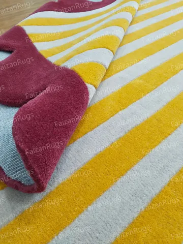 Buy 9x12 White and Yellow Straight Line Hand Tufted Rug 100% Wool For Living Room, Bed room, Kids Room In Any Size 3x9,4x12,10x14,10x12 $507.44