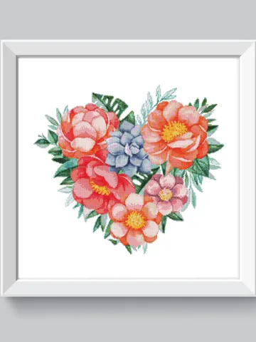 Flower heart cross stitch pattern Modern watercolor floral cross stitch Tropical flower cross stitch pattern Watercolor cross stitch pdf $6.42