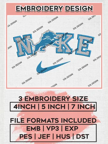 Nike Detroit Lions Embroidery Designs, NFL Lions, NFL Embroidery Designs, NFL Detroit Lions Machine Embroidery Design, Digital Download $6.99
