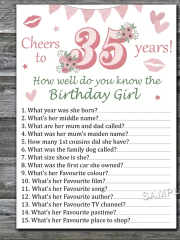 35th Birthday How well do you know the birthday girl,Adult Birthday party game-fun games for her-Instant download $1.50