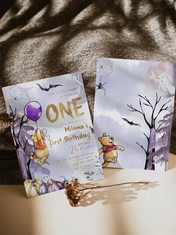 Winnie the Pooh Halloween Birthday invitation Classic Winnie Pooh; Neutral Winnie Pooh Turning one Winnie Pooh Birthday Party $12.78