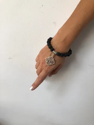 Genuine Lava Stone Cakra Pendant Spiritual Bali Bracelet | Yoga Bracelet | Yoga Jewerly | Spiritual Jewerly |Oil Aromatherapy Bracelet Black