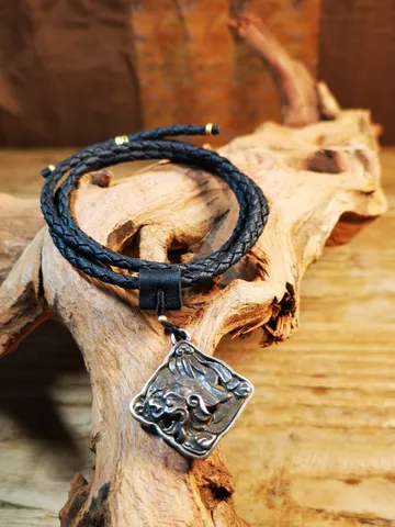 Gandhanra Antique Tibetan Buddhist Amulet,Snow Lion-the Four Dignities(Garuda,Tiger,Dragon,Lion),Buddhist Talisman,Inlaid with Sliver $39.99
