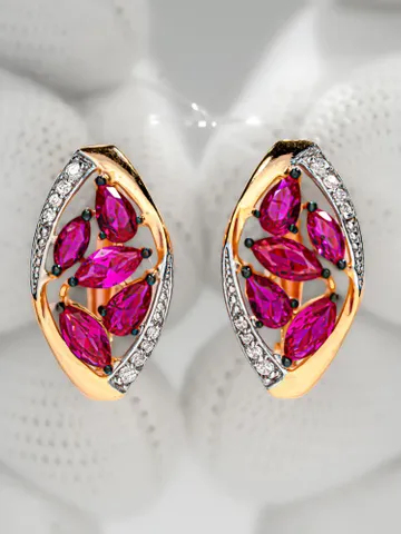 Earrings Silver gold plated 925 assay value with corundum ruby $119.00