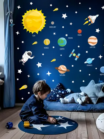 Planets Wall Decal Space Stickers Cosmos Peel and stick el1 $51.99