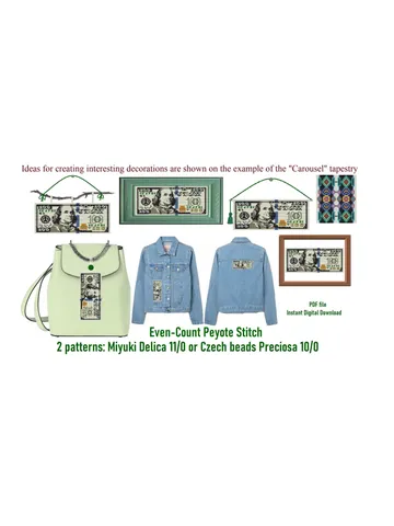 100 dollar bill Even-Count Peyote Stitch Small Tapestry Pattern, Beaded Mini Banner Pattern, seed bead pattern, PDF instant download $6.00