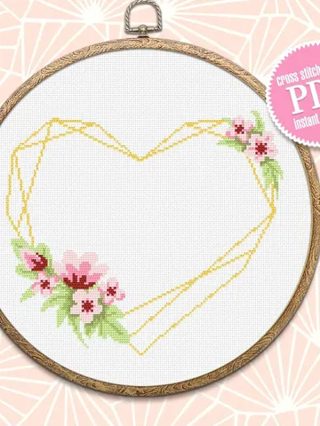 Floral heart frame cross stitch pattern download PDF Your text here, Wedding cross stitch, Valentine stitch, Flower wreath cross stitch #Y5 $3.90