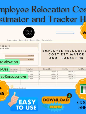 Employee Relocation Cost Estimator and Tracker, Editable Google Sheets HR Tool, Relocation Budget Planner, Digital Download $8.26