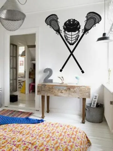 Lacrosse Crossed Sticks Wall Decal – Helmet and Sticks Vinyl Art for Teen Bedroom, Game Room, Athlete Decor, Removable Sports Sticker ik872 $23.99