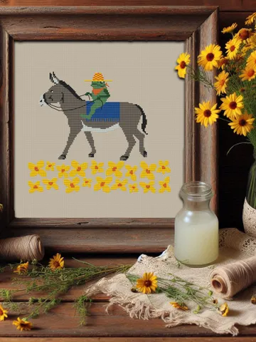Motty Traveler Frog and The Yellow Landscape cross stitch pattern $5.50