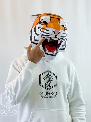 Angry Tiger Mask Papercraft, Cat, Digital Template, PDF Download, Gurko, 3D Low Poly Animal Mask, DIY Origami, Pepakura, Paper Mask, Costume $16.00