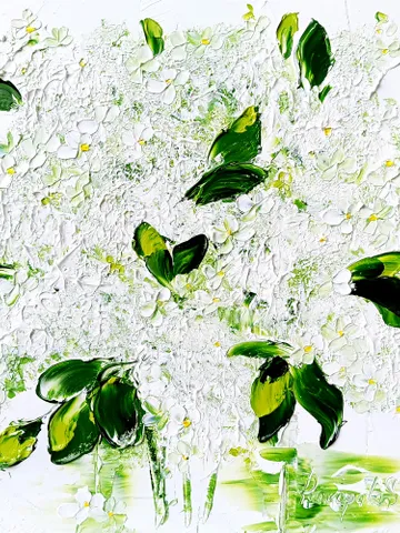 White Lilac Oil Painting Modern Floral Wall Art Original Impasto Flower Painting Unique Gift for Art Lovers 10x10 by ArtProkopaloSv $100.00