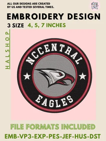 NCAA North Carolina Central Eagles Logo Embroidery Design Files, College Team Machine Embroidery, 3 Sizes, Digital Download $6.99
