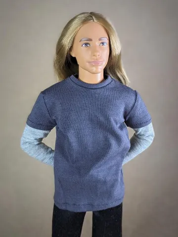 Gray long-sleeve T-shirt for 12-inch fashion male dolls $24.00
