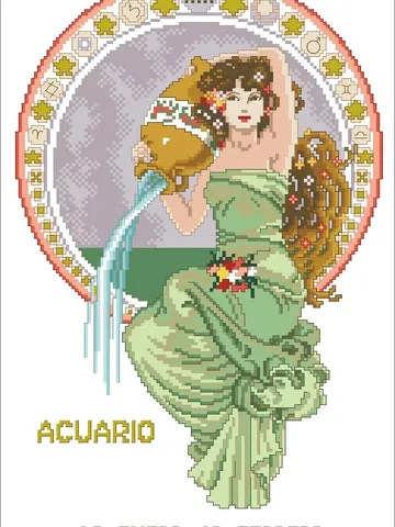 Vintage Cross Stitch Pattern Zodiac Sign Aquarius Counted Digital Download PDF $4.50