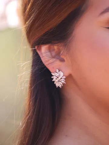 Silve, Gold, Rose Gold Leaf Wedding Earrings, Swarovski Crystal Flower Bridal Earrings, Floral Statement Wedding Jewelry, Minimalist Jewelry $72.00