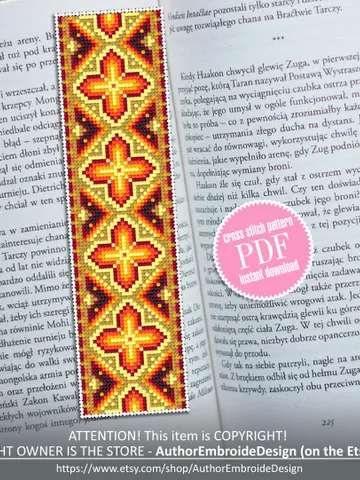 Colorful bookmark cross stitch pattern PDF download Modern Handmade bookmark digital PDF, Pretty bookmark pattern, Ukrainian ornament #B136 $4.40